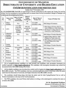 Exam Schedule of Directorate of Higher Education Manipur Directorate of University and Higher Education Recruitment 2021 Examination Schedule