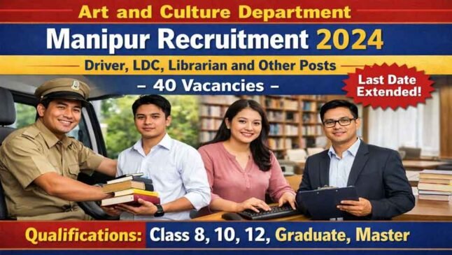 Art2 Art and Culture Department Manipur Recruitment 2024 for Driver, LDC, Librarian and other posts - 40 vacancies | Last date extended