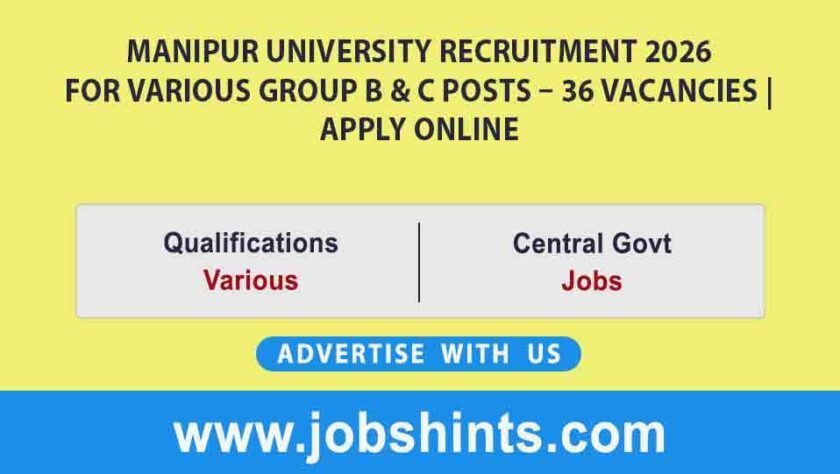 1 1 Manipur University Vacancy 2026 for Various Group B & C Posts – 36 vacancies | Apply Online