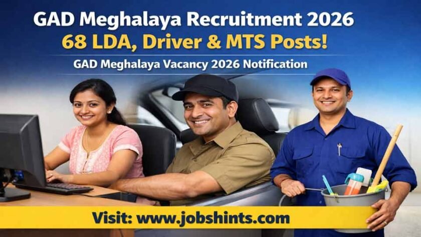 GAD Meghalaya Recruitment 2026 – 68 LDA, Driver & MTS Posts | GAD Meghalaya Vacancy 2026 Notification 1 Jobs Hints Jobs Hints GAD GAD Meghalaya Recruitment 2026 – 68 LDA, Driver & MTS Posts | GAD Meghalaya Vacancy 2026 Notification