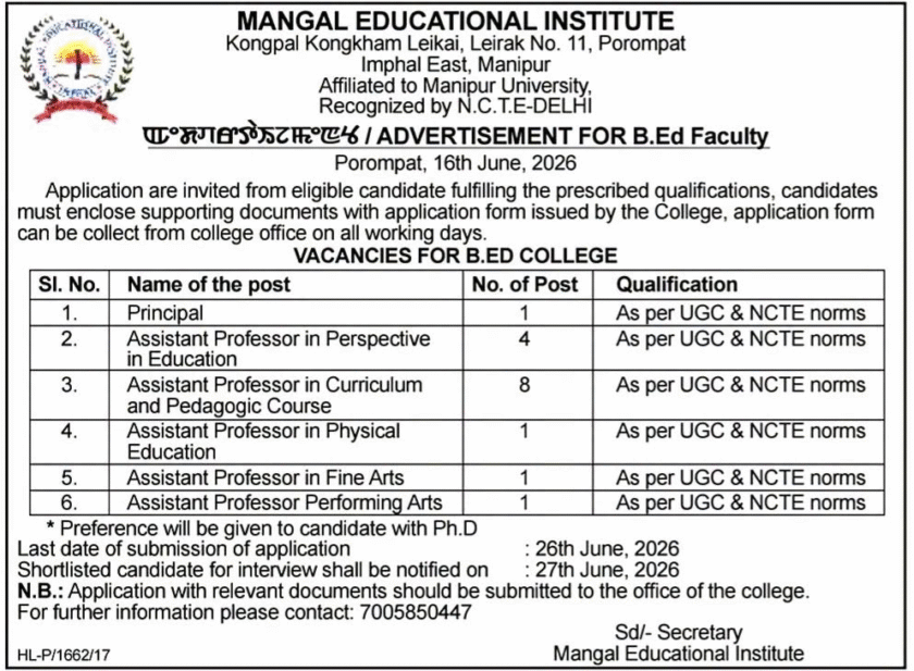 Mangal Educational Institute Recruitment 2026 for Faculty Posts – 16 vacancies | Apply for Mangal Educational Institute Vacancy Notification 1 Jobs Hints Jobs Hints image 9 Mangal Educational Institute Recruitment 2026 for Faculty Posts – 16 vacancies | Apply for Mangal Educational Institute Vacancy Notification