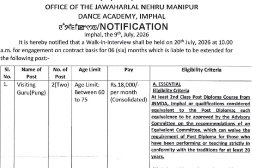 image 5 JNMDA Imphal Recruitment 2026 for Visiting Guru and Dancer | Apply for JNMDA Walk-in-Interview Notification